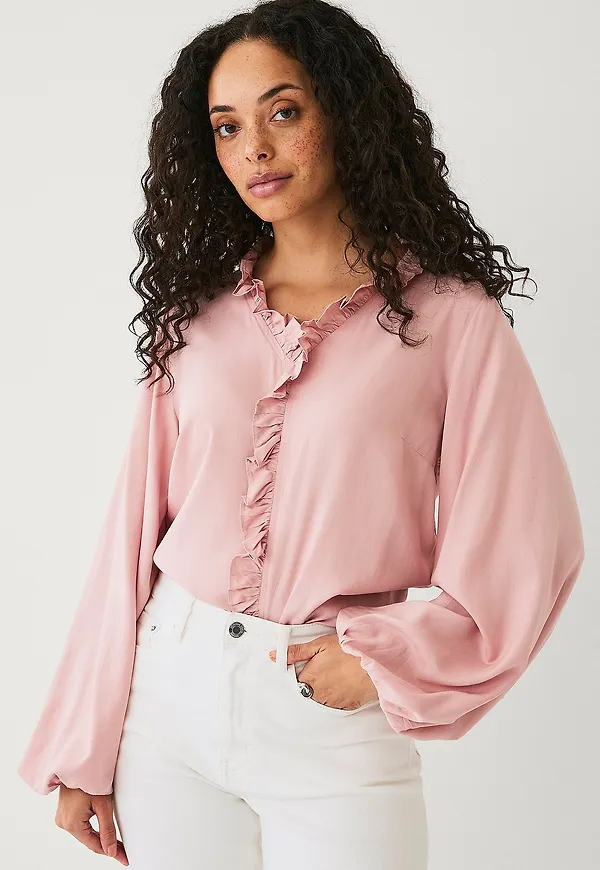 Ellos Collection - Blus med volanger - Rosa