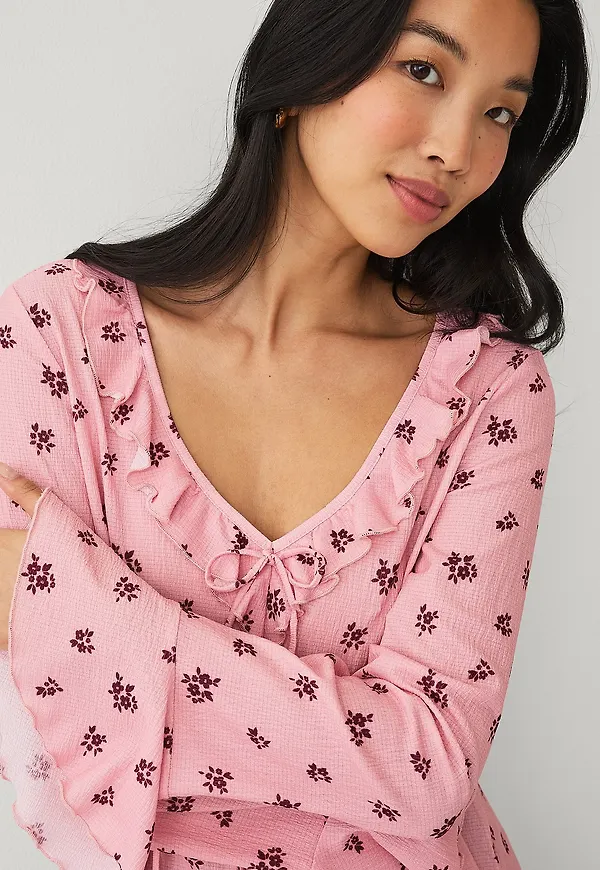 Ellos Collection - Trikåblus med volanger - Rosa