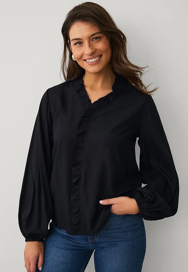 Ellos Collection - Blus med volanger - Svart