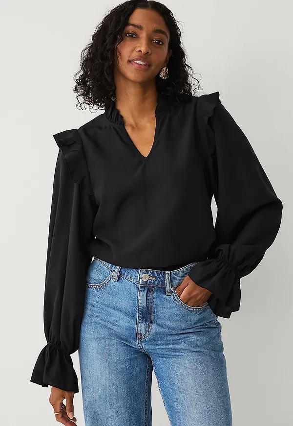 Ellos Collection - Blus med volanger - Svart