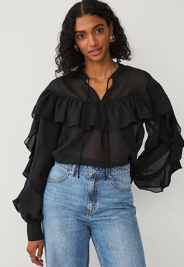 Ellos Collection - Blus med volanger - Svart