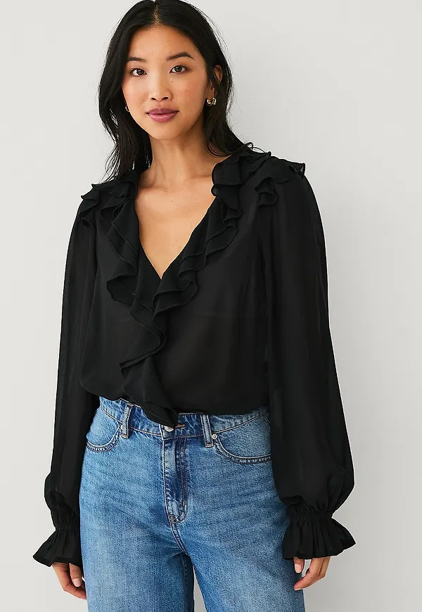 Ellos Collection - Blus med volanger - Svart