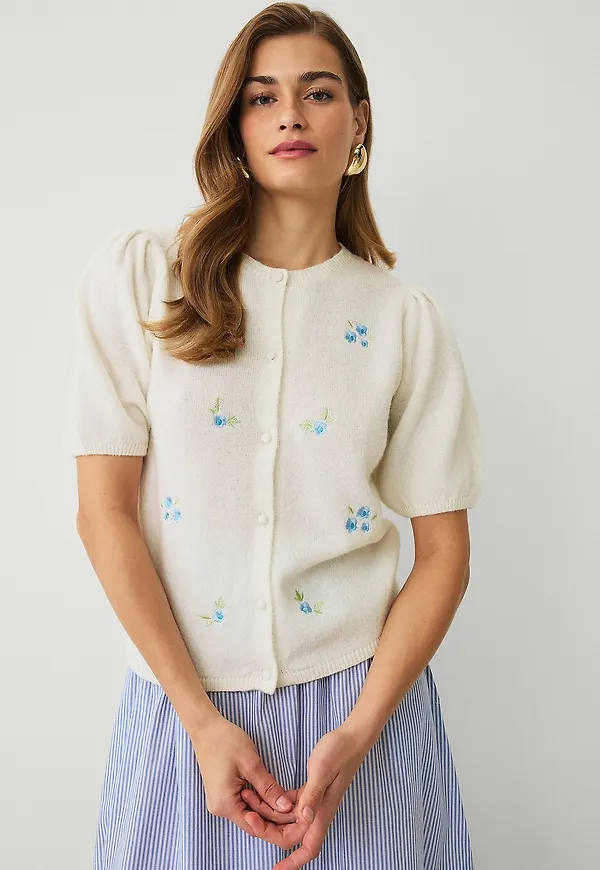 Ellos Collection - Cardigan med broderier - Vit