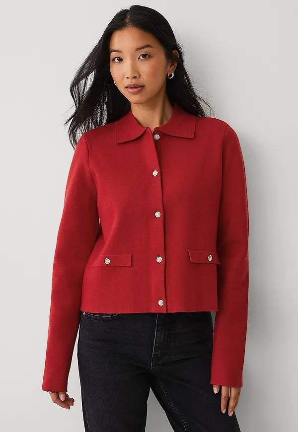 Ellos Collection - Cardigan med glittriga knappar - Röd