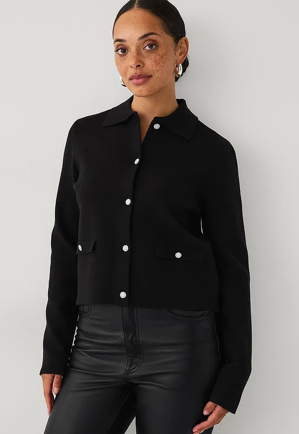 Ellos Collection - Cardigan med glittriga knappar - Svart
