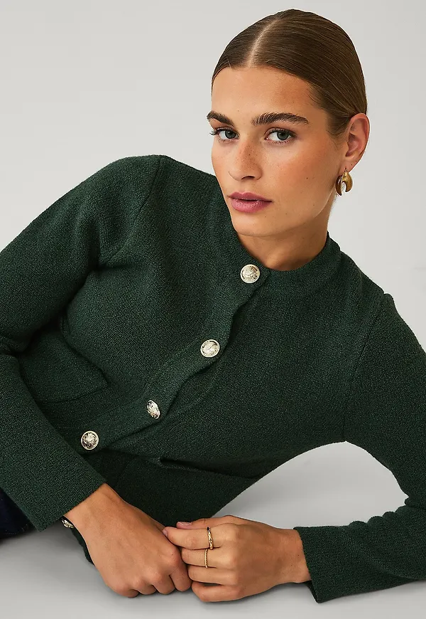 Ellos Collection - Cardigan med guldfärgade knappar - Grön