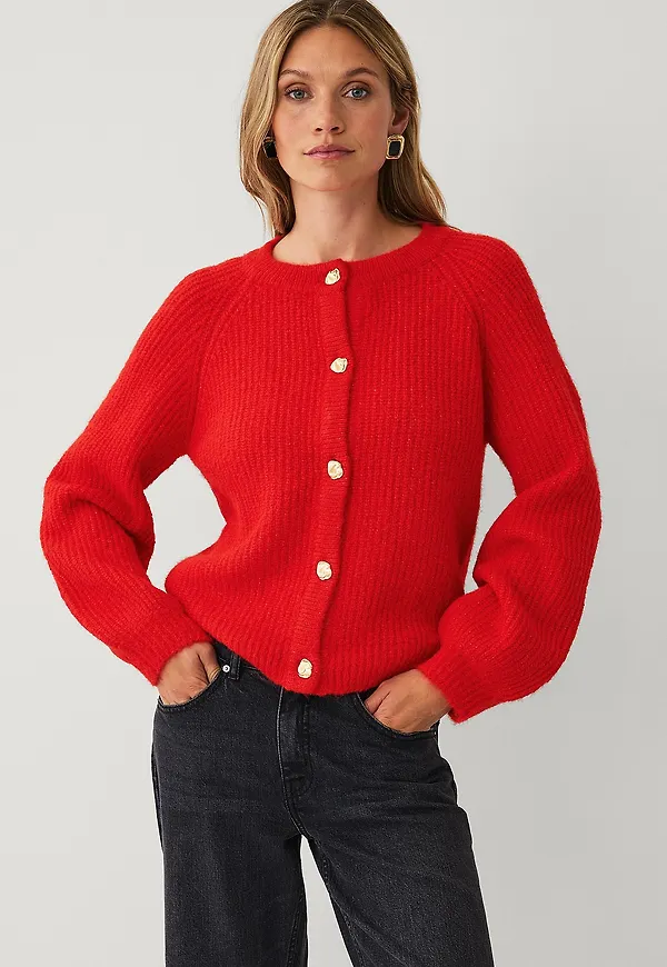Ellos Collection - Cardigan med guldfärgade knappar - Röd