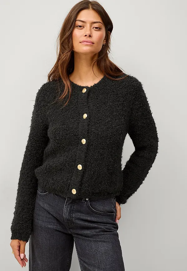 Ellos Collection - Cardigan med guldfärgade knappar - Svart