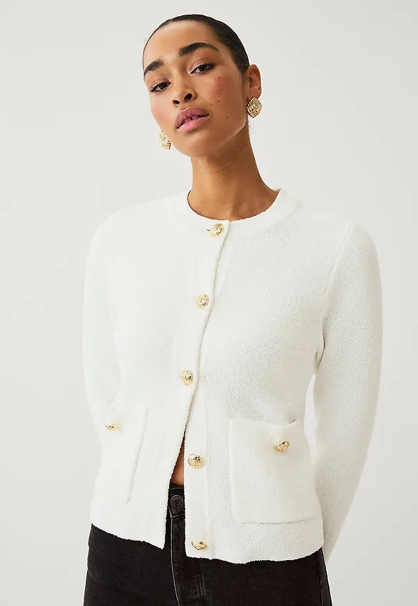 Ellos Collection - Cardigan med guldfärgade knappar - Vit