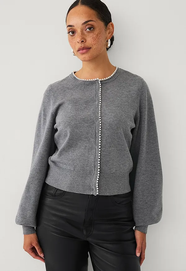 Ellos Collection - Cardigan med pärlor - Grå