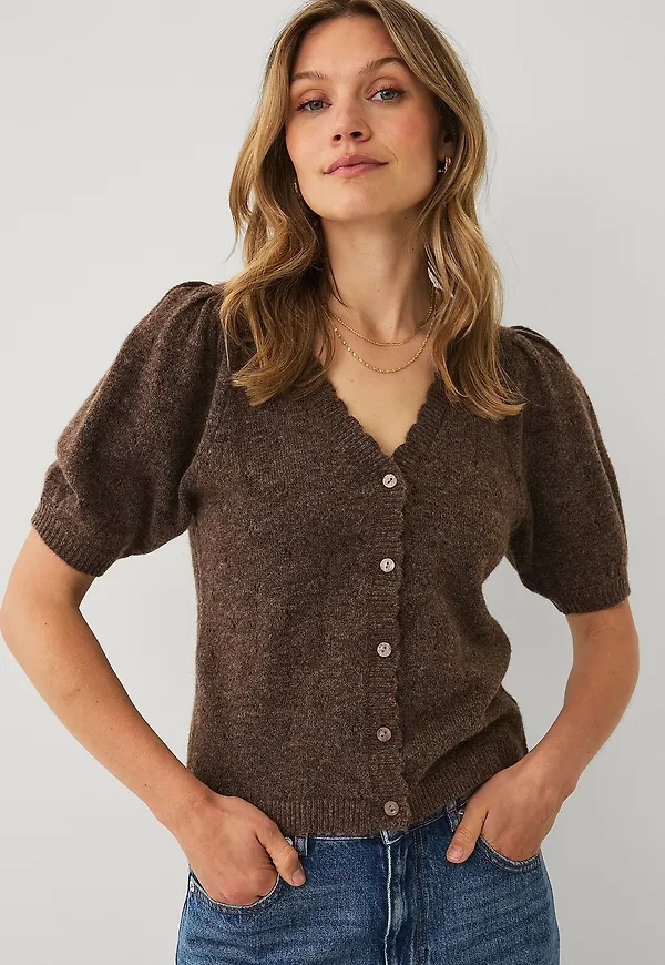 Ellos Collection - Cardigan med puffärmar - Brun
