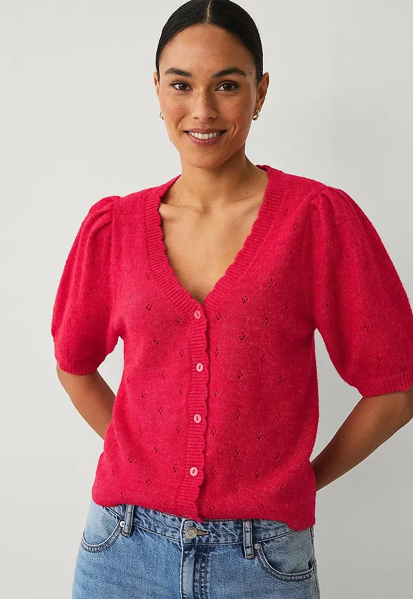 Ellos Collection - Cardigan med puffärmar - Röd