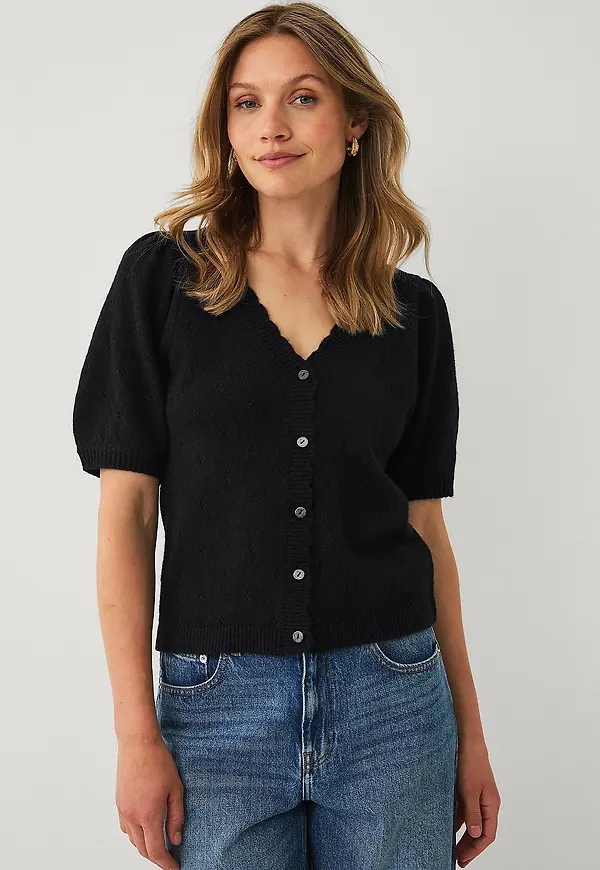 Ellos Collection - Cardigan med puffärmar - Svart