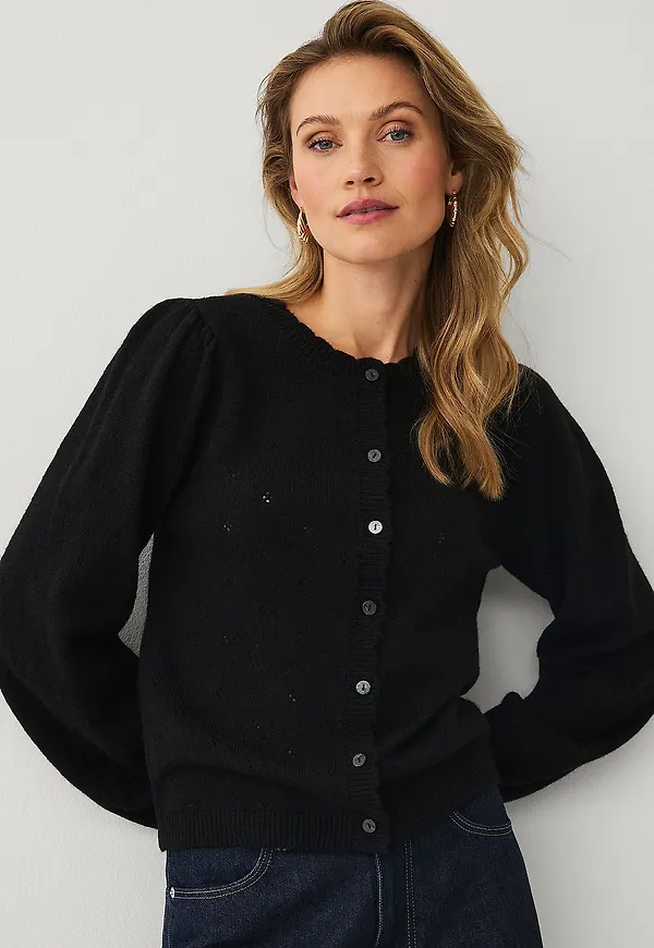 Ellos Collection - Cardigan med puffärmar - Svart