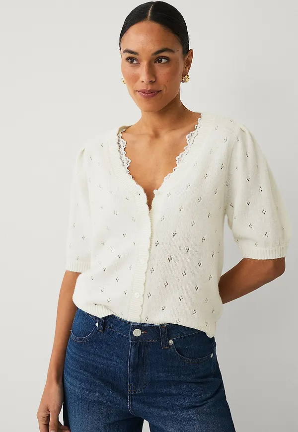 Ellos Collection - Cardigan med puffärmar - Vit
