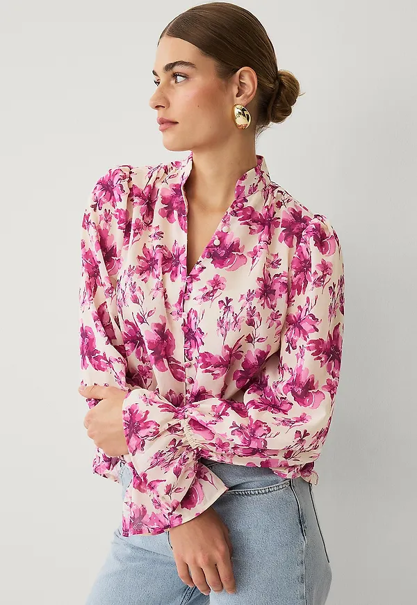 Ellos Collection - Chiffongblus med knäppning - Rosa
