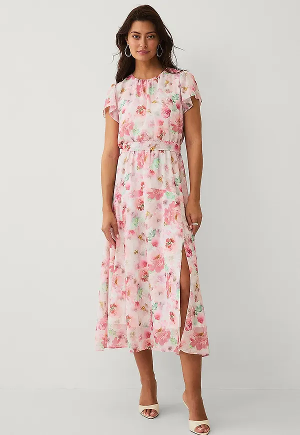 Ellos Collection - Chiffongklänning med knytskärp - Rosa