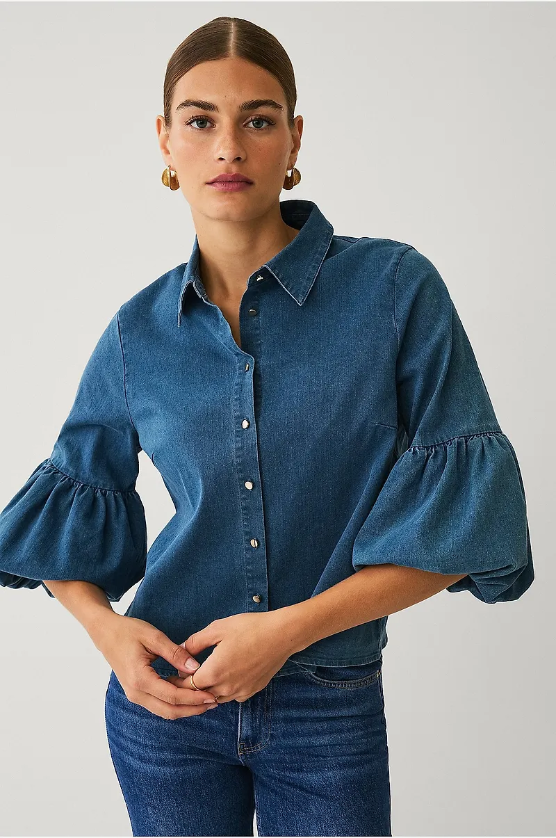 Ellos Collection - Denimblus med puffiga ärmslut - Blå
