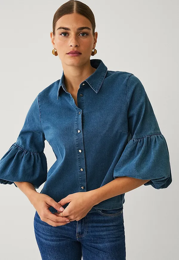 Ellos Collection - Denimblus med puffiga ärmslut - Blå