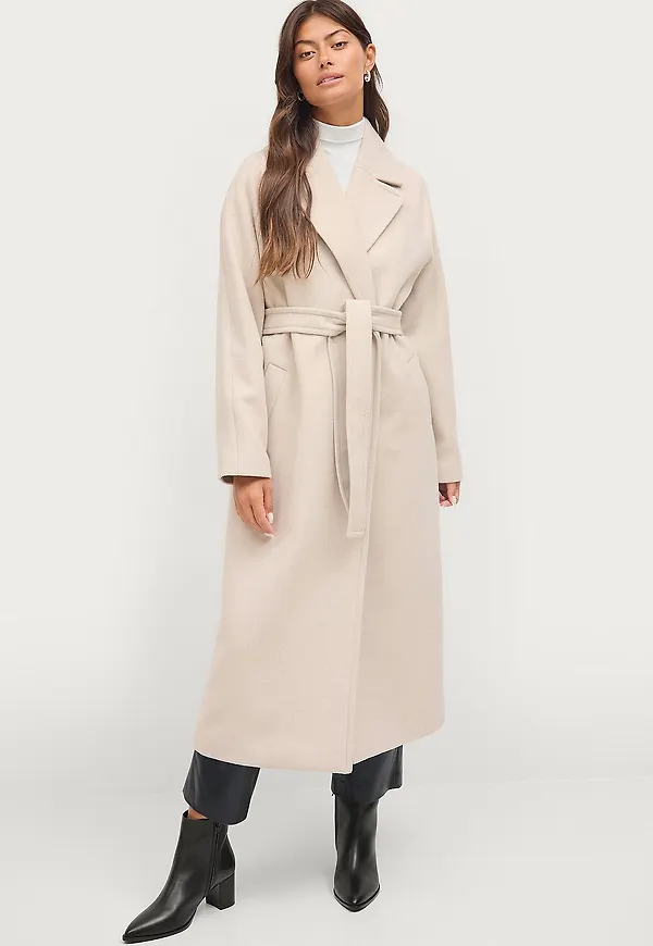 Ellos Collection - Dubbelknäppt kappa med bälte - Beige