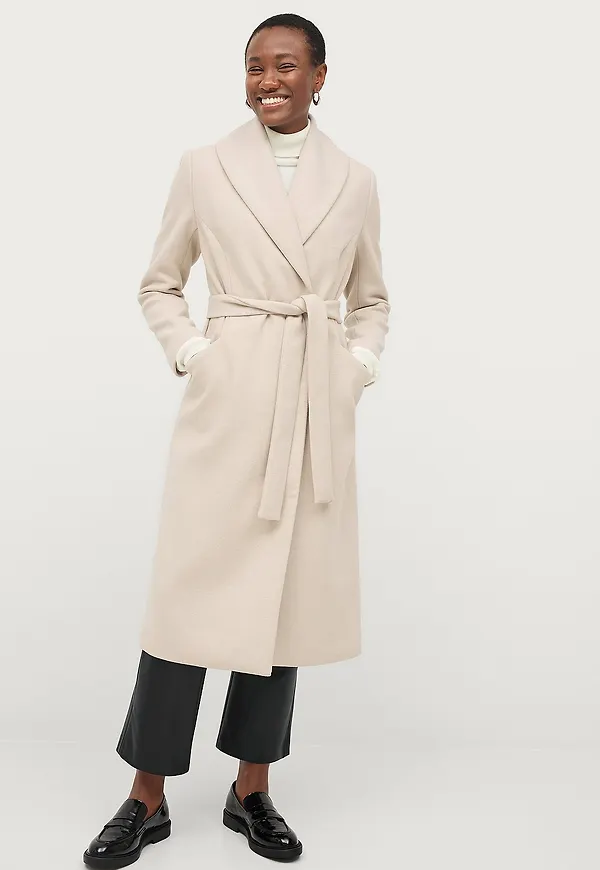 Ellos Collection - Dubbelknäppt kappa med sjalkrage - Beige
