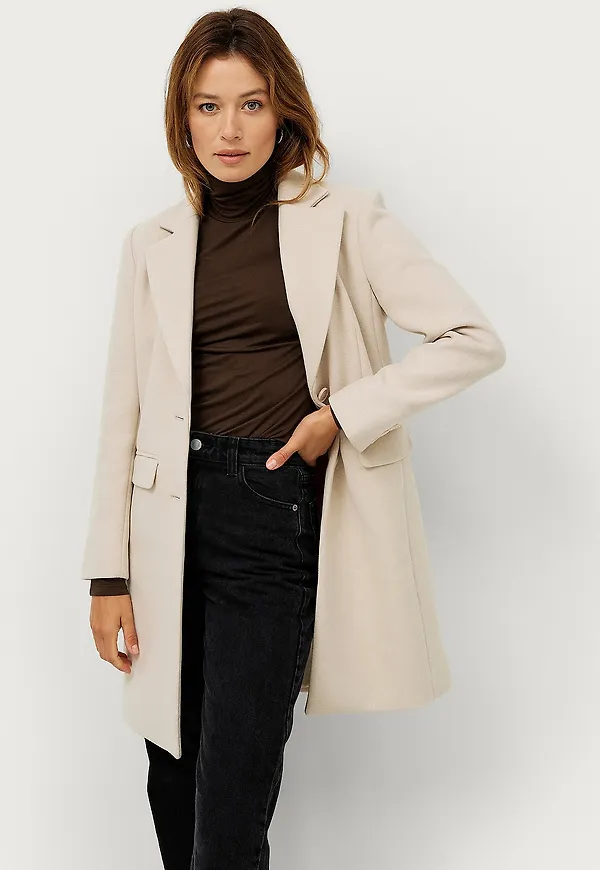 Ellos Collection - Enkelknäppt ullkappa - Beige