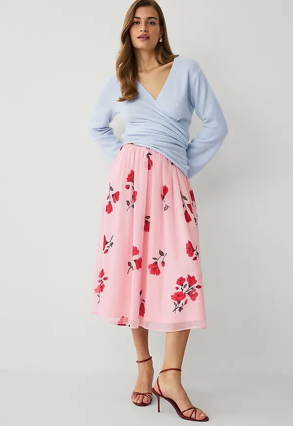 Ellos Collection - Fodrad kjol i chiffong - Rosa