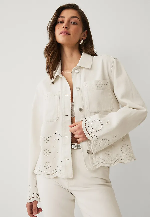 Ellos Collection - Jacka med broderie anglaise - Vit