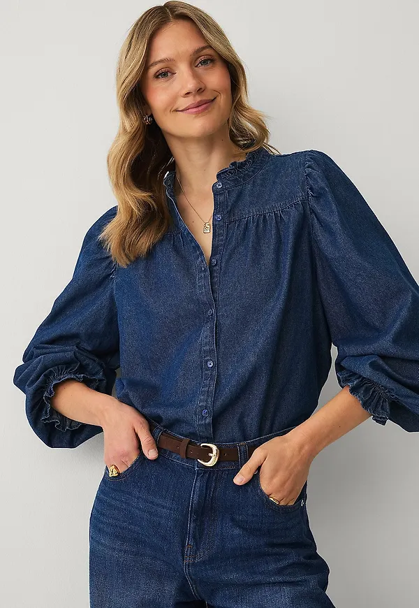 Ellos Collection - Jeansblus med volanger - Blå