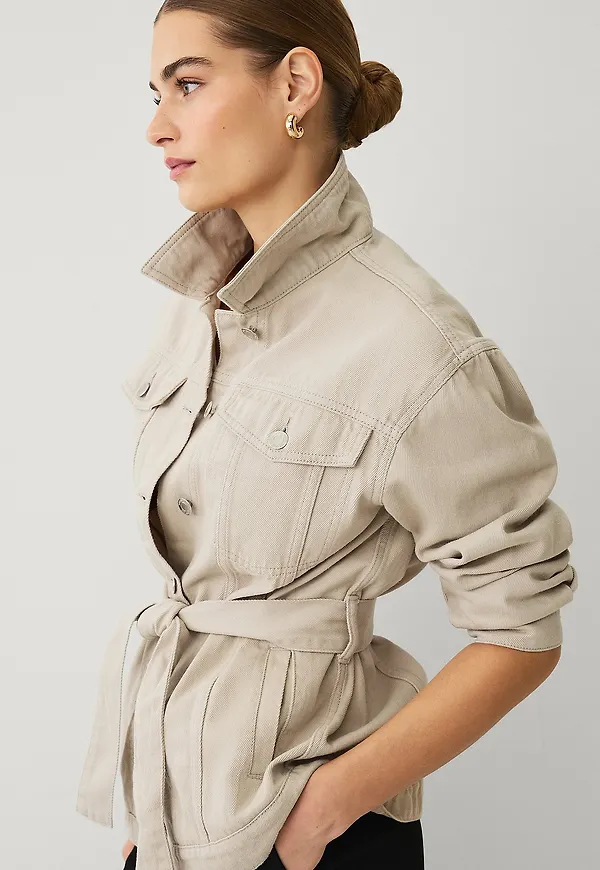 Ellos Collection - Jeansjacka med knytskärp - Beige