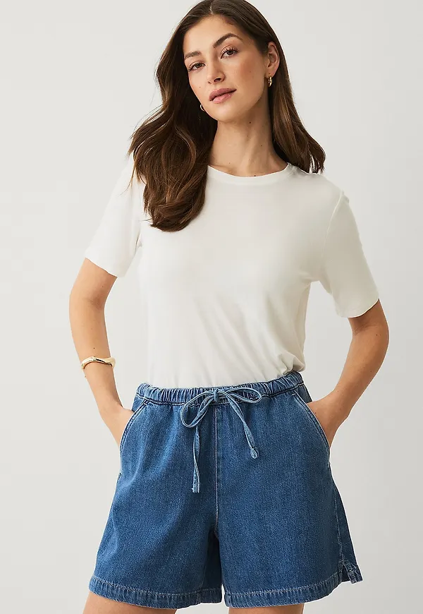 Ellos Collection - Jeansshorts med dragsko - Blå
