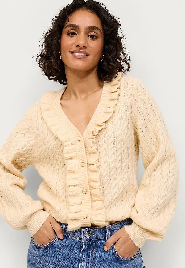Ellos Collection - Kabelstickad cardigan - Natur