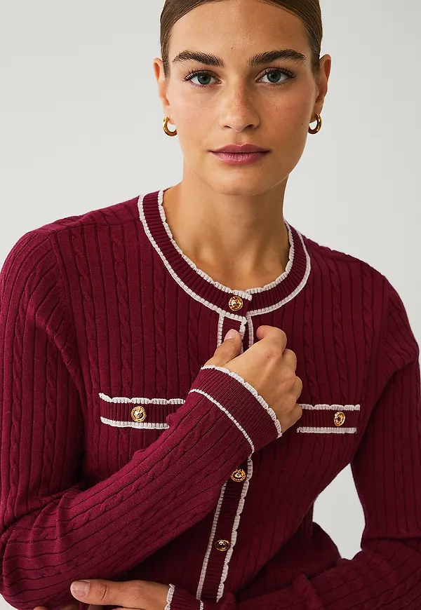 Ellos Collection - Kabelstickad cardigan - Röd
