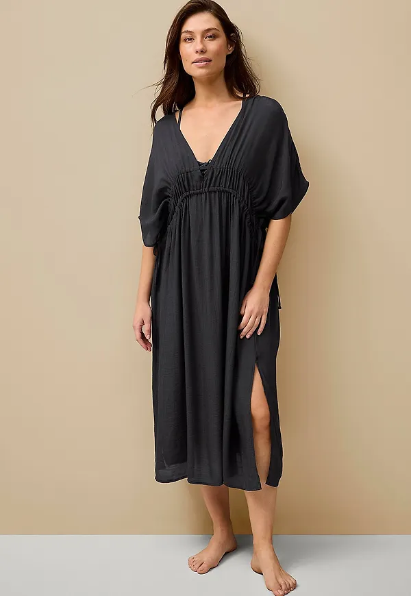 Ellos Collection - Kaftan Med Dragsko Strandklänning - Svart