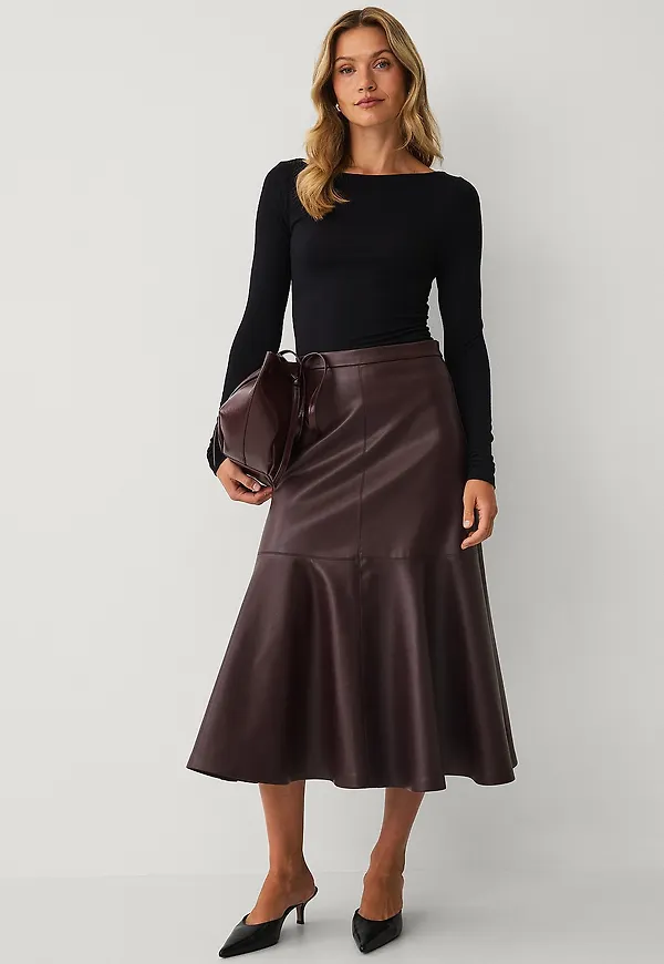 Ellos Collection - Kjol i PU - Brun