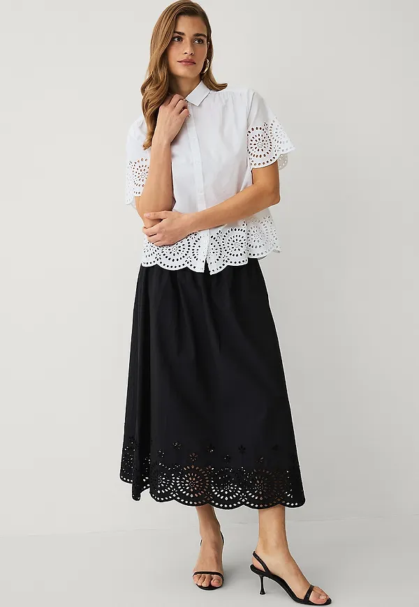Ellos Collection - Kjol med broderie anglaise - Svart