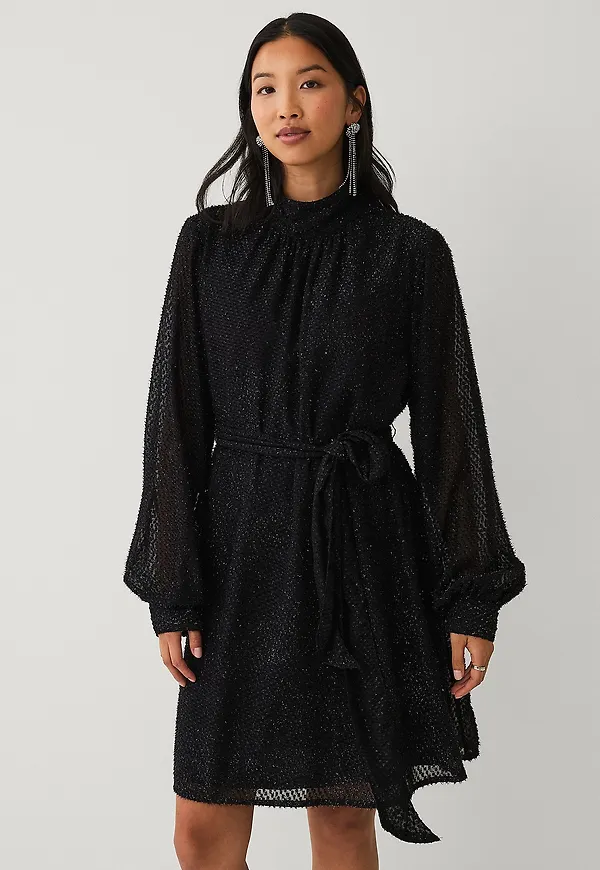 Ellos Collection - Klänning i lurex med knytskärp - Svart