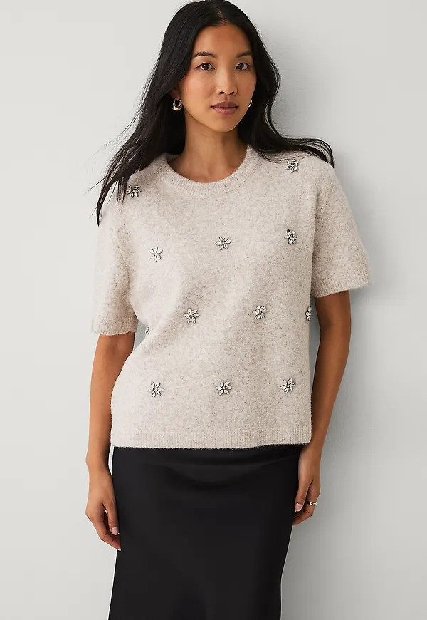 Ellos Collection - Kortärmad, stickad tröja - Beige