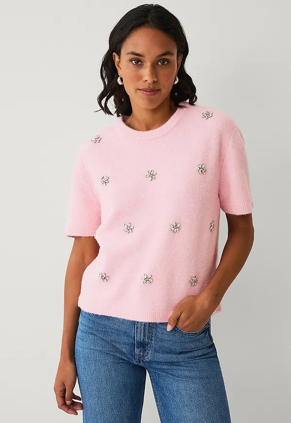 Ellos Collection - Kortärmad, stickad tröja - Rosa