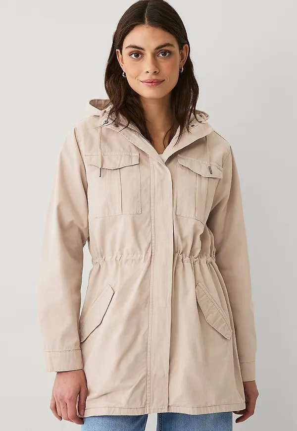 Ellos Collection - Lång parkas i bomullstwill - Beige