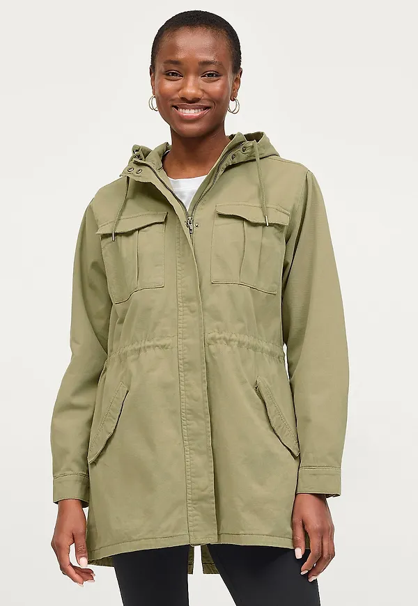 Ellos Collection - Lång parkas i bomullstwill - Grön