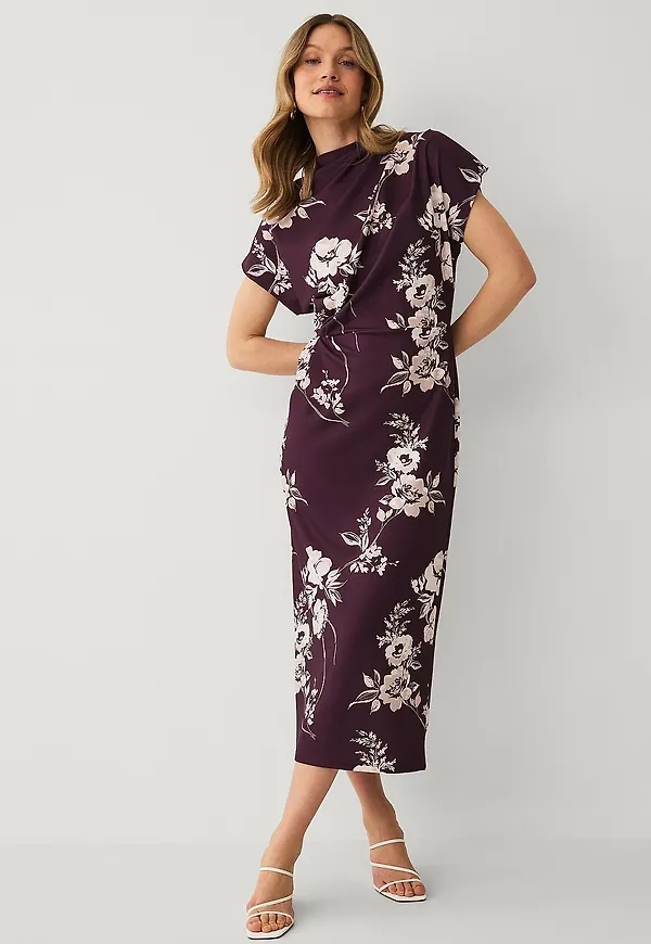 Ellos Collection - Lång trikåklänning med drapering - Lila