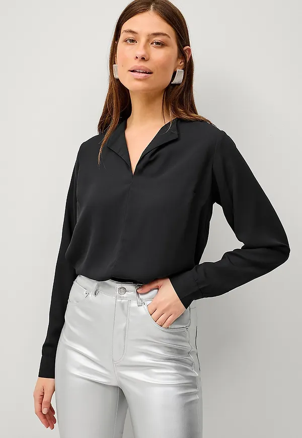 Ellos Collection - Långärmad blus med flikar - Svart