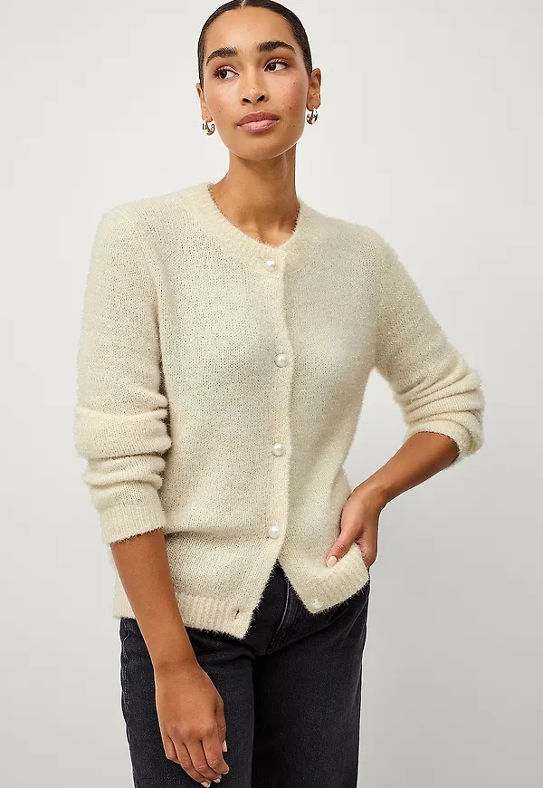 Ellos Collection - Lurexcardigan med pärlknappar - Vit