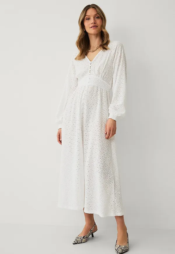 Ellos Collection - Maxiklänning med broderie anglaise - Vit