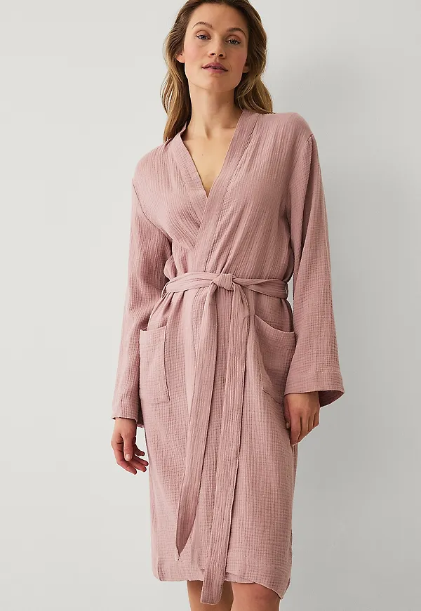 Ellos Collection - Morgonrock i muslin - Rosa