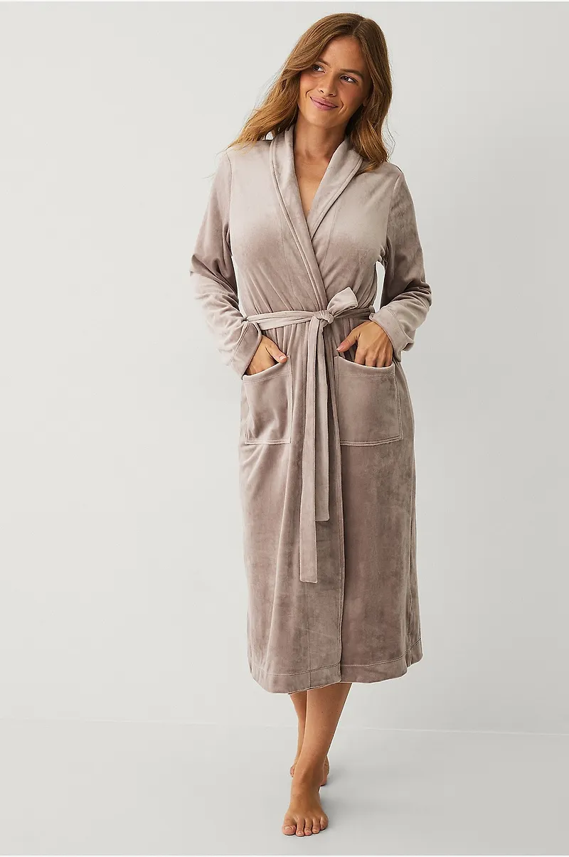 Ellos Collection - Morgonrock i velour - Beige