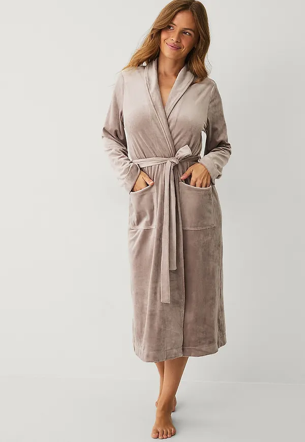 Ellos Collection - Morgonrock i velour - Beige