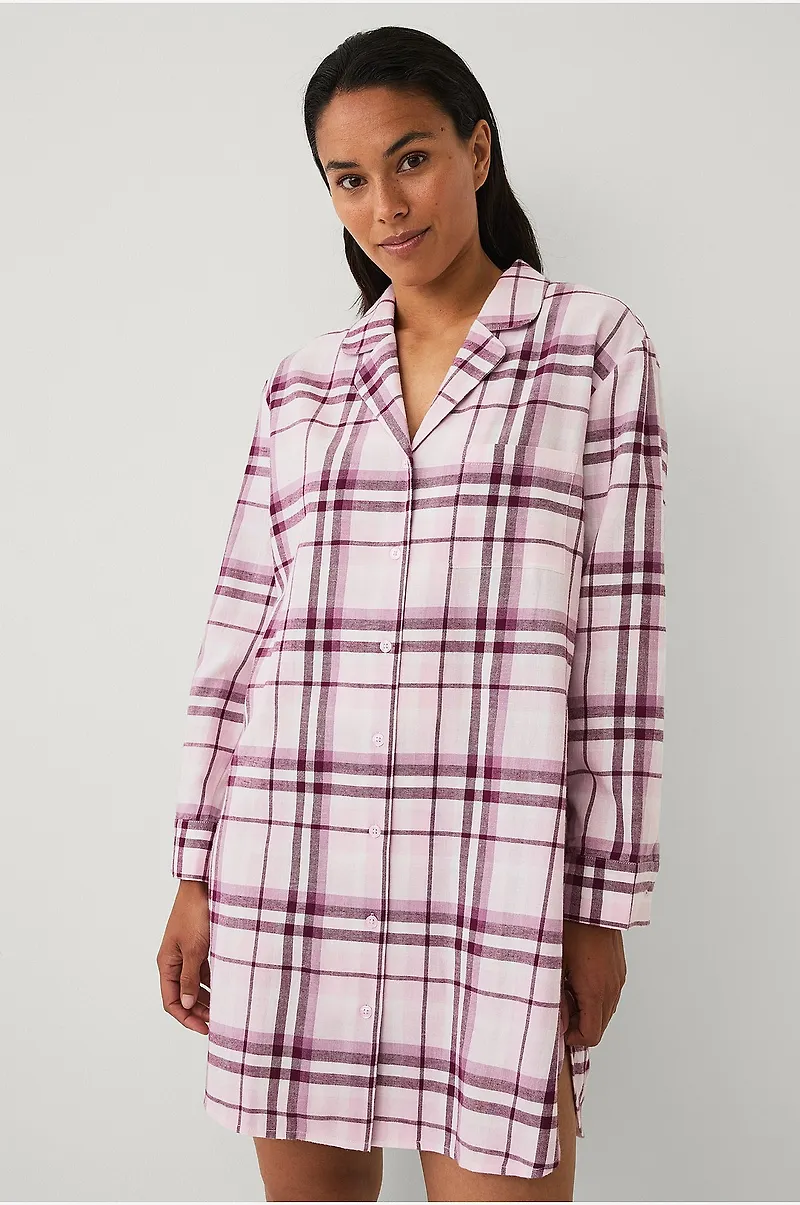 Ellos Collection - Nattskjorta i bomullsflanell - Rosa