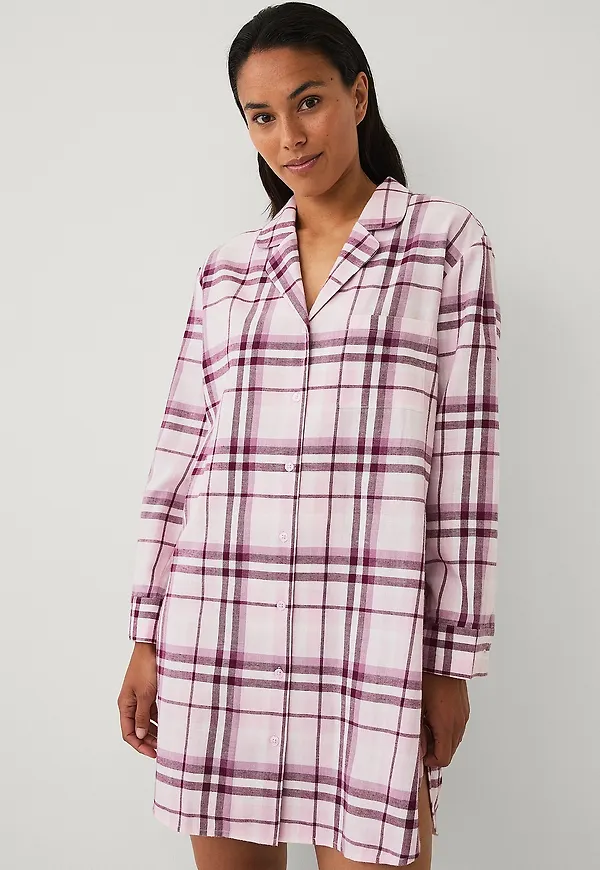 Ellos Collection - Nattskjorta i bomullsflanell - Rosa